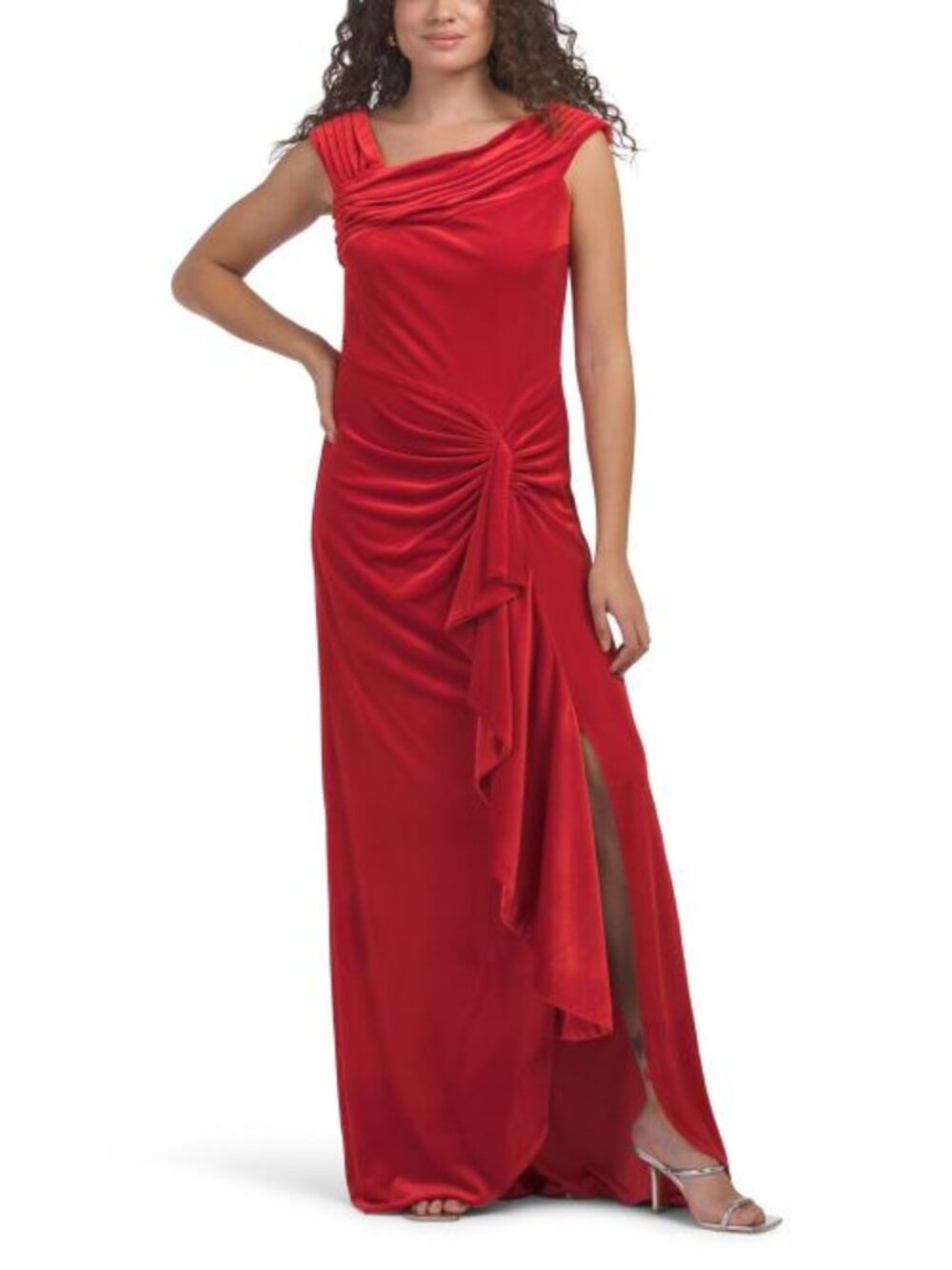 TADASHI SHOJI Asymmetrical Neck Ruffle Detail Gown